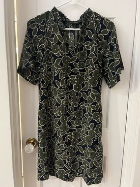 Banana Republic Olive Green and Navy Floral Blouse